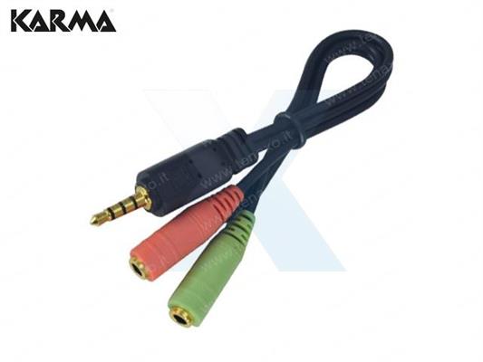 ADATTATORE JACK PER CUFFIA CON MICROFONO - 2IN FEMMINA/1OUT MASCHIO